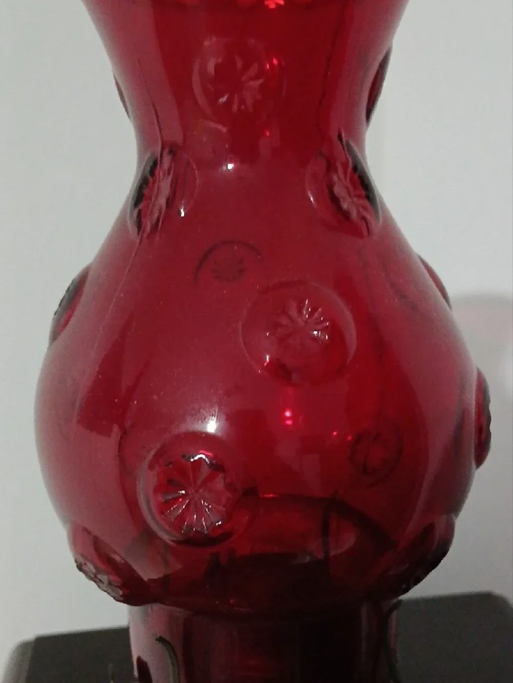 Red Glass Oil Lamp IE Smith Moon And Star Pattern